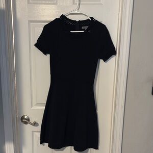 Black Fit and Flare Mini Dress with Crew Neck